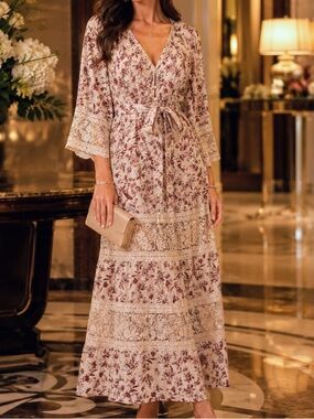 New A collective Story Floral Lace-Trim Maxi Dress in Blush size L